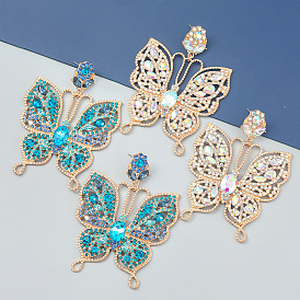 Exaggerated Alloy Inlaid Diamond Butterfly Earrings for Women