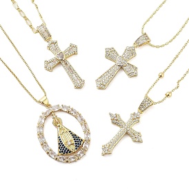 Brass Clear Cubic Zirconia Pendant Necklaces for Women, Real 18K Gold Plated