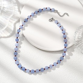 8.5Мм круглые ожерелья из натурального малайзийского нефрита с бусинами из стеклянных семян для женщин, платина