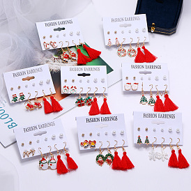 Chic Christmas Set: Pearl Studs, Santa Claus & Tassel Earrings - Festive Gift!