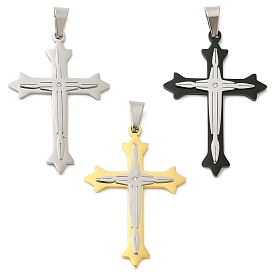 304 Stainless Steel Big Pendants, with Crystal Rhinestones, Cross Charm