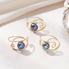 Кольца на палец из натурального жемчуга с медной проволокой, круглые