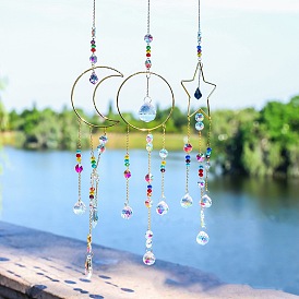 Metal Pendant Decorations, Glass Tassel Suncatchers for Outdoor Garden Window Hanging Ornaments