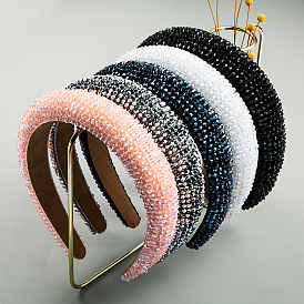 Chic Handmade Beaded Sponge Pink Headband for Women's Fashion and Dance Parties