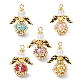 Стеклянные жемчужины круглые бусины подвески, ангельские прелести, со стеклянными бусинами, крылом из сплава и железной петлей