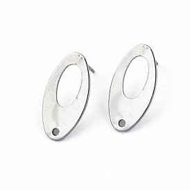201 Stainless Steel Stud Earring Findings, with 304 Stainless Steel Pins and Hole, Oval