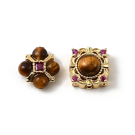 Естественные тигровые глазные многожильные звенья, с латунными микро проложить кубических выводы циркония, реальный 18 k позолоченный