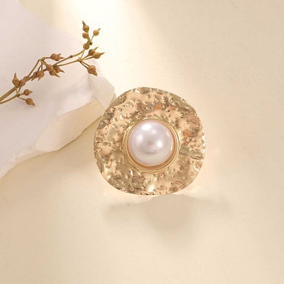 Железные манжеты с пластиковыми жемчужинами, открытые кольца для женщин, плоско-круглые