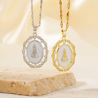 Ожерелья с подвеской из латуни, блестящие прозрачные фианиты овальной формы с кулоном Nossa senhora aparecida Девы Марии