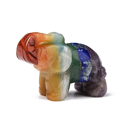 Natural Red Jasper & Yellow Jade & Tiger Eye & Green Aventurine & Lapis Lazuli Stone Sculpture Ornament, Hand Carved Elephant Statues, Home Office Desk Decoration