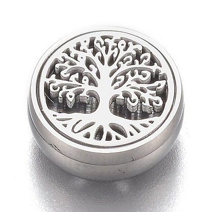 304 Stainless Steel Diffuser Locket Aromatherapy Essential Oil, with Perfume Pad, Perfume Button for Face Mask, Flat Round with Tree of Life