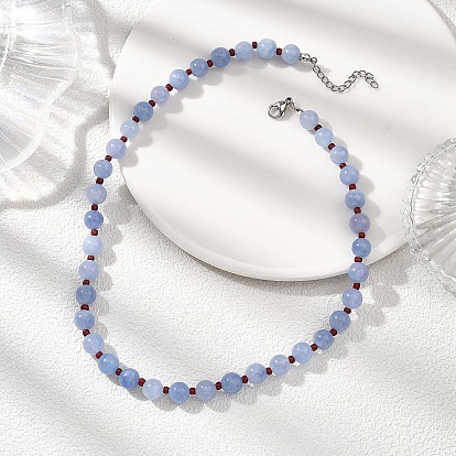 8.5Мм круглые ожерелья из натурального малайзийского нефрита с бусинами из стеклянных семян для женщин, платина