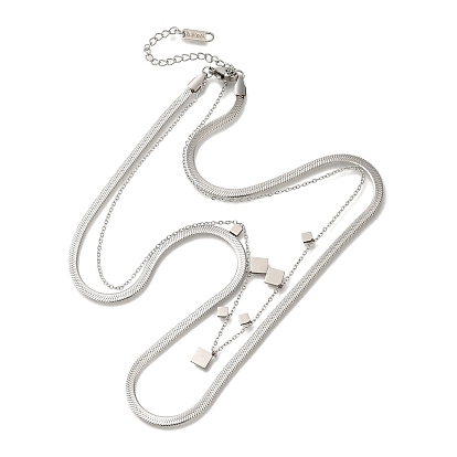 201 двухслойные ожерелья из нержавеющей стали в виде змейки, квадратных кулон ожерелье
