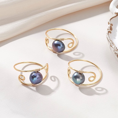 Кольца на палец из натурального жемчуга с медной проволокой, круглые