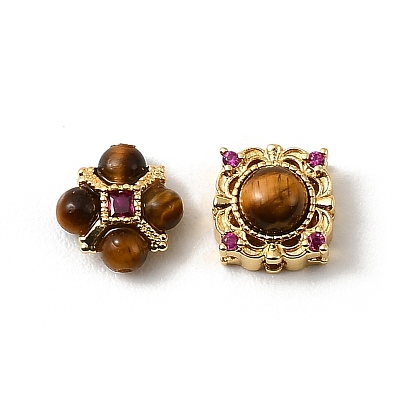 Естественные тигровые глазные многожильные звенья, с латунными микро проложить кубических выводы циркония, реальный 18 k позолоченный