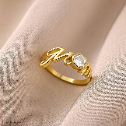 Кольца для женщин из латуни с микропаве и кубическим цирконием в подарок на День матери., слово мама