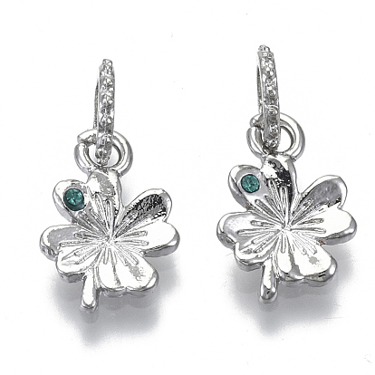Alloy European Dangle Charms, with Rhinestone, Large Hole Pendants, Clover, Platinum