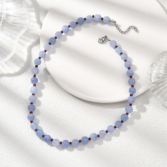 8.5Мм круглые ожерелья из натурального малайзийского нефрита с бусинами из стеклянных семян для женщин, платина