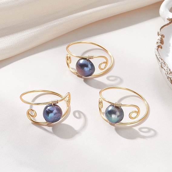 Кольца на палец из натурального жемчуга с медной проволокой, круглые