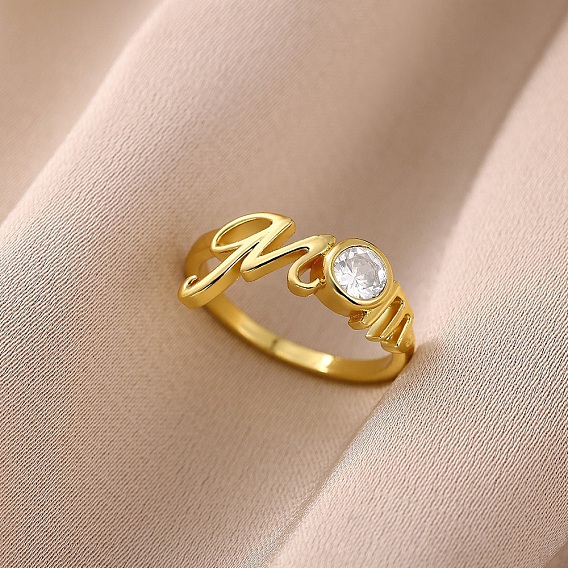 Кольца для женщин из латуни с микропаве и кубическим цирконием в подарок на День матери., слово мама