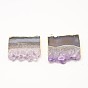 Rectangle Natural Amethyst Pendants, with Brass Findings, 31~41x40x8mm, Hole: 2mm