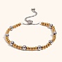 Двухцветные 304 браслеты из нержавеющей стали с круглыми бусинами для женщин