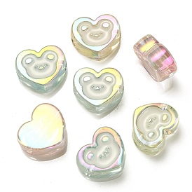 UV Plating Rainbow Iridescent Acrylic Enamel Beads, Heart with Bear Pattern