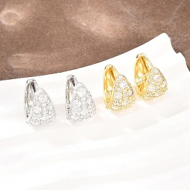 Серьги-кольца из латуни С-образной формы с микропаве из прозрачных кубических цирконий, без свинца и без кадмия, долговечный, стойки покрытие