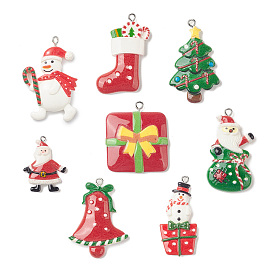 Opaque Resin Pendants, Christmas Charms, with Platinum Tone Iron Loops