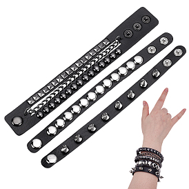 3шт. браслеты из искусственной кожи в стиле панк, заклепки браслетов