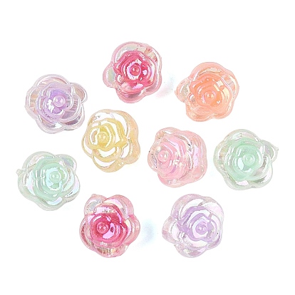 Cuentas de plástico transparente, flor color de rosa, talón en grano, color de ab chapado