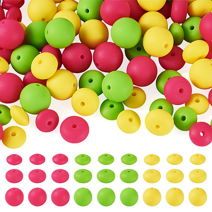 90Pcs 9 Styles Round & Rondelle Silicone Focal Beads