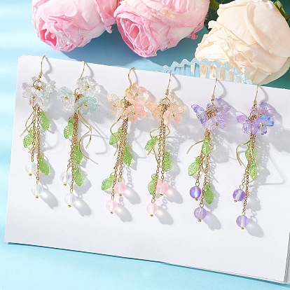 Серьги-подвески из синтетического лунного камня, цветок, с фурнитурой для сережек из акрила, стекла и нержавеющей стали., золотые