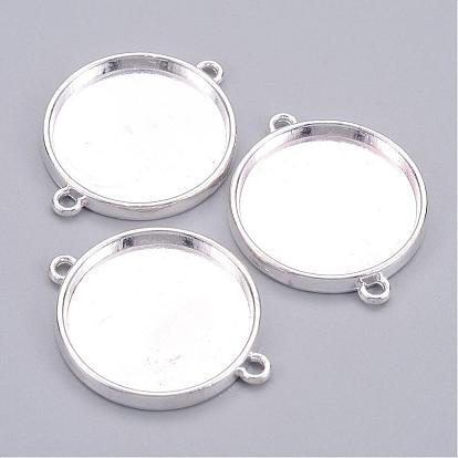 Tibetan Style Cabochon Connector Settings, Plain Edge Bezel Cups, Cadmium Free & Lead Free, Flat Round, 28x36x3mm, Tray: 25mm, Hole: 2mm