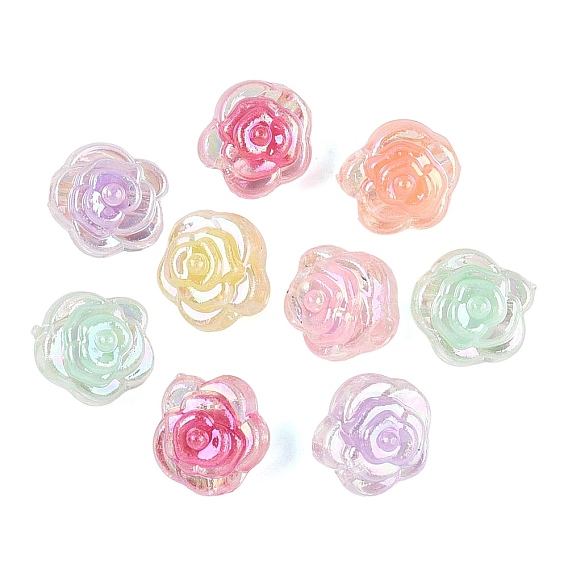 Transparent Plastic Beads, Rose Flower, Bead in Bead, AB Color Plated