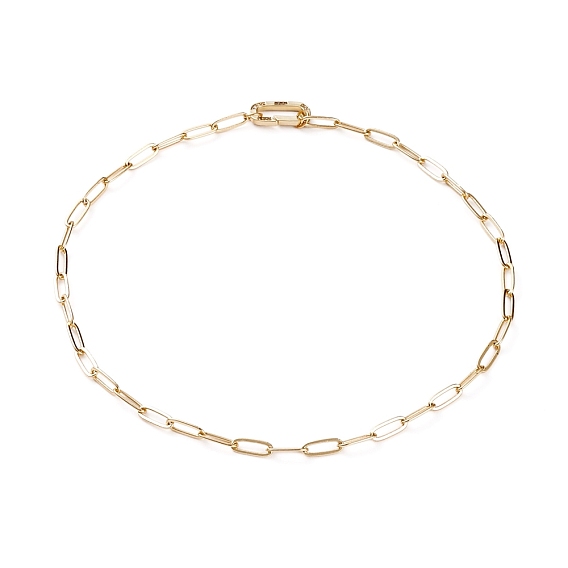 Brass Paperclip Chain Necklaces, with Brass Micro Pave Clear Cubic Zirconia Spring Gate Rings