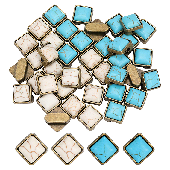 40Pcs 2 Colors Alloy & Synthetic Turquoise Buckles, Square, Mixed Color