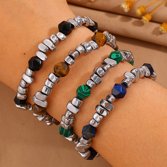 Bracelets en acier inoxydable et perles acryliques pour hommes, couleur inox