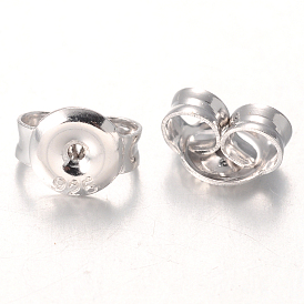 Sterling Silver Ear Nuts, 4.5x6x3mm, Hole: 0.5mm