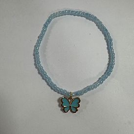 Stretch-Armbänder aus Rocailles-Glasperlen für Damen, mit Emaille-Anhängern aus tibetischem Legierungsstil