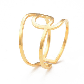Ion Plating(IP) 304 Stainless Steel Interlocking Knot Open Cuff Ring for Women