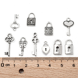 50 шт 10 стили сплава подвески в тибетском стиле, без кадмия и без свинца, замок и ключ