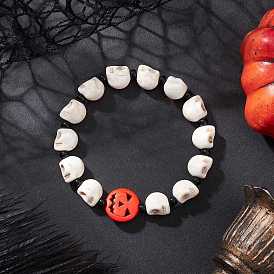 Браслеты из синтетических бирюзовых бусин, окрашенных в стиле хэллоуин, эластичные браслеты для мужчин и женщин, череп и тыква