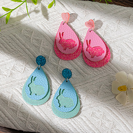 Пасхальные серьги-гвоздики из акрила и искусственной кожи., кролик со слезой, платина