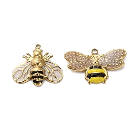 304 подвески из нержавеющей стали, Пчелы, с эмалью, реальный 18 k позолоченный, ионное покрытие (ip)