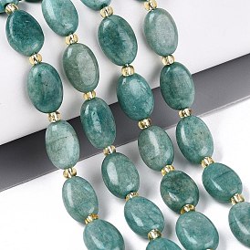 Natural Amazonite Beads Strands, Flat Oval, with Glass Beads