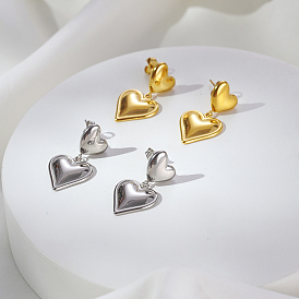 Простые серьги-гвоздики из нержавеющей стали в форме сердца