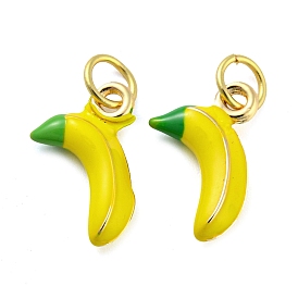 Banana Rack Plating Brass Enamel Charms, with Jump Ring, Long-Lasting Plated, Cadmium Free & Lead Free, Real 18K Gold Plated