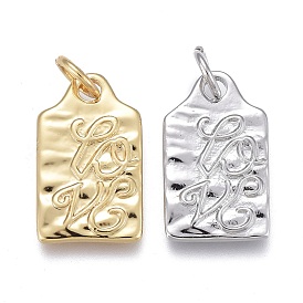 Colgantes de latón, con anillos de salto, para el día de San Valentín, larga duración plateado, rectángulo con la palabra amor