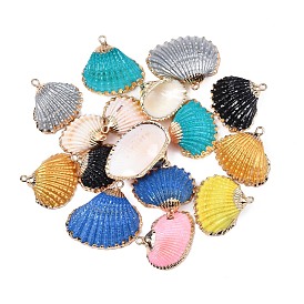 Spray Paint & Electroplate Sea Shell Pendants, with Iron Findings, Light Gold